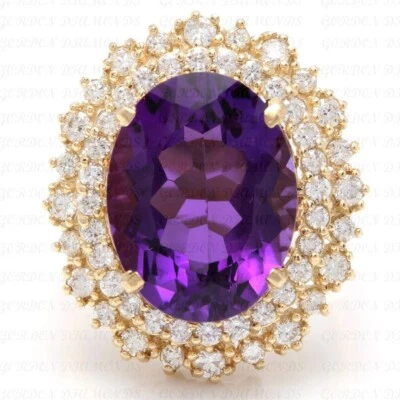 9.50ct Oval Cut Natural Amethyst & Diamond Wedding Ring 18K Yellow Gold Plated - Image 1 of 4