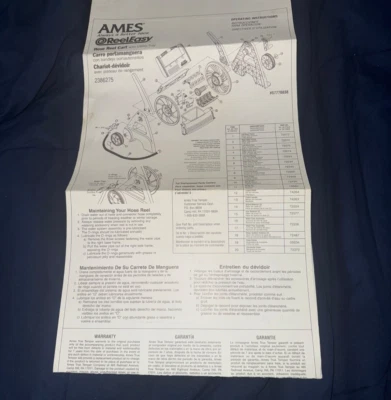 Carro carrete manguera fácil carrete Ames modelo #5770838 manual de instrucciones original Foto 1 de 2