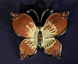 Silver Tone Orange & White Enamel Butterfly Brooch Lapel Pin - Picture 1 of 4