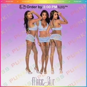 Magic Silk Floral Lace Bralette Garter Skirt G-String Set💋Sexy Womens Lingerie - Picture 1 of 6