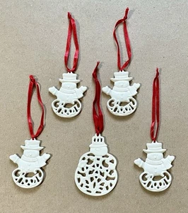 Lenox Snowman Cheer 5 LOT Christmas Tree Ornaments White Porcelain Charms NICE! - Picture 1 of 2