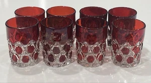 8 EAPG Doyle & Co 1893 Ruby Stained RED BLOCK Pattern Glass Water Tumblers Set - Picture 1 of 10