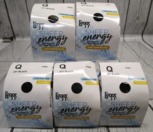 5 L'eggs Control Top Sheer Energy JET BLACK Light Support Tight Size Q - Bild 1 von 5