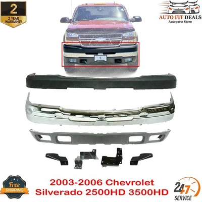 Комплект переднего бампера хромированная сталь для 2003-2006 Chevrolet Silverado 2500HD 3500HD - Изображение 1 из 4