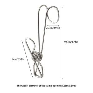 4 Pcs Stainless Steel Long Tail Clip With Hooks Metal Hanger Clips Clothes Pins - Picture 1 of 10