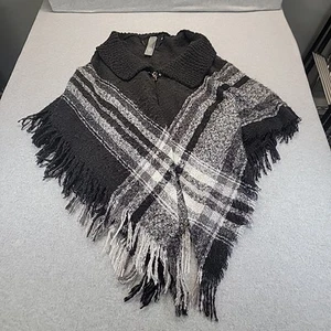Vince Camuto Poncho Halstuch Damen offene Fransen OS grau mit Verschluss - Bild 1 von 5