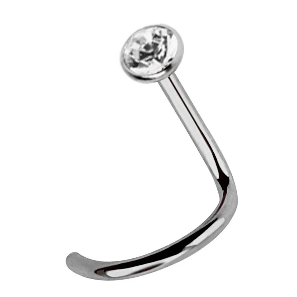 Titan Piercing Naso Gioiello Naso Spina IN 1mm Spirale E 2,5mm Cristallo - Immagine 1 di 4