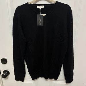 LANPULUX Women's L 100% Pure Wool Sweater Long Sleeve Pullover V-Neck NWT Black - Picture 1 of 9