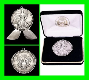 Vintage Sterling Silber Walking Liberty Uhrenanhänger Zigarrenschneider mit Original Etui  - Bild 1 von 8