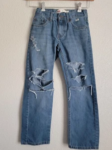 Levis 505 Jeans Boys 10 Regular Distressed Straight Denim Blue - Picture 1 of 16