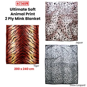 675gsm 2 Ply Animal Print Faux Mink Blanket Queen 200x240 cm Tiger - Picture 1 of 3