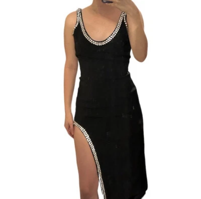 Vestido midi asimétrico adornado con cristal negro David Koma Foto 1 de 4