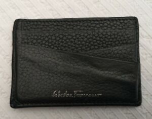 Ferragamo Salvatore Black Textured Leather Card Holder Case Used Condition