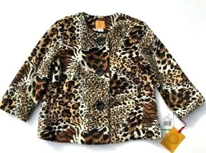 RUBY RD Leopard Lined Blazer Jacket Size 10P Black Hound Fx Fur Animal Print New - Picture 1 of 6