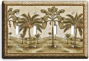 EXOTIC FLORIDA PALM TREES QUAD 4 TOGGLE LIGHT SWITCH COVER WALL PLATE ROOM DECOR - Picture 1 of 1