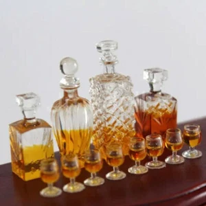 Set tazze vetro bottiglie vino whisky in miniatura 12 pezzi 1:12 accessori casa delle bambole - Foto 1 di 11