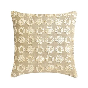 Pillow Case Beige 16"x16", Sofa Decor Linen Mother Of Pearls Linen - Margaret - Picture 1 of 3