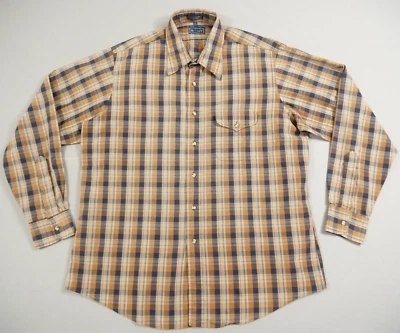 Camisa Gant Para Hombre Extra Grande Naranja Azul Manga Larga Cuadros Western Abotonada Foto 1 de 4