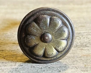 11 Vintage Brass Cabinet Drawer Knobs Raised Rosette Floral Design 1” - Picture 1 of 5
