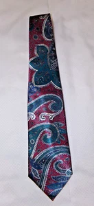 Etienne Aigner Mens Neck Tie 100% Tricel Red green Paisley Work Business Formal - Picture 1 of 3