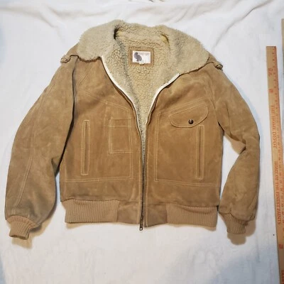 Mens Vtg SILTON CA Brown Suede Leather Sherpa Lined Barn Chore Coat Jacket Sz 38 - Image 1 of 4
