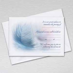 Funeral Invitations Announcement Cards with Envelopes A6 Invites Feather Design - Picture 1 of 3