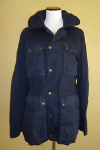 Women's Burberry Brit Navy Durable Linen Hooded Trench Jacket in size Large - Picture 1 of 12