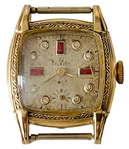 HELBROS WATCH 15 Jewels Rare Vintage Antique 1940s Gold Tone Gem Stone Face - Picture 1 of 9