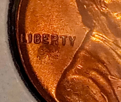 1952 Lincoln Wheat Cent DIE DENT/CLASH below LIBERTY (RED BU) - FREE Shipping Cover