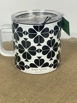 Nueva taza de café de acero inoxidable Kate Spade New York flor pala negra 16 onzas Foto 1 de 4