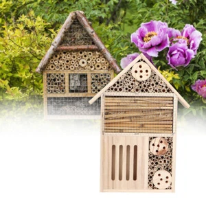 Garden Outdoor Wooden Insect Bee House Wood Bug Room Shelter Nesting Box - Picture 1 of 11