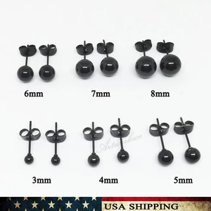 Pendiente redondo de bola sólida de 3 mm-8 mm negro de acero inoxidable para hombres y mujeres  - Imagen 1 de 5