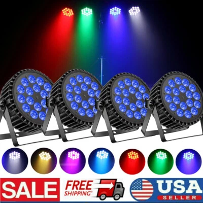 4PCS 200W Par Stage Lighting RGBW 18LED DMX512 DJ Disco Party Show Light - Image 1 of 4