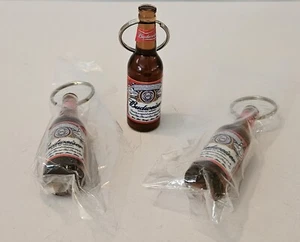 VTG Budweiser Beer Bottle Key Chain Bottle Openers x3. Amber Acrylic 2 5/8" Tall - Picture 1 of 4