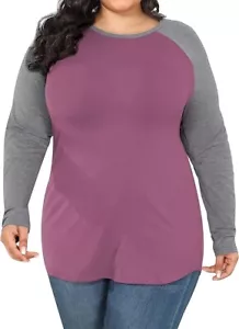 Women's Plus Shirt Long Sleeve Tunic Solid Raglan Knit Round Neck 2X - Picture 1 of 4