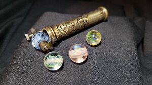 Brass Kaleidoscope and 4 handmade Borosilcate Marbles by Ryan Whitmore 