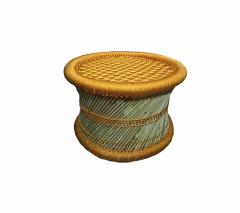 Anupam Enterprises EcoFriendly Finest Bamboo Stool Mudda Outdoor Indoor Yellow Cover