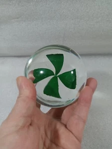 Four Leaf Clover Glass Dome Paperweight - Picture 1 of 5