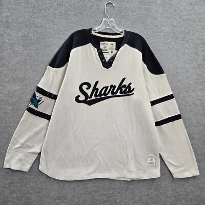 San Jose Sharks 男式衬衫 XL 白色标志图案印花标志 V 领长袖 — 第 1/4 张图片