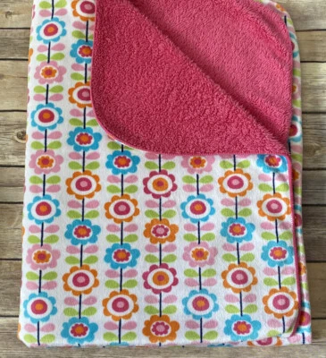 Manta Sherpa bebé niña flores plátano azul verde naranja usada en excelente estado 30x40 Foto 1 de 4