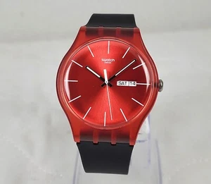 RARE SWATCH RED REBEL SUOR701 SWISS WATER RESISTANT MEN'S WATCH NEW BATTERY  - Picture 1 of 10