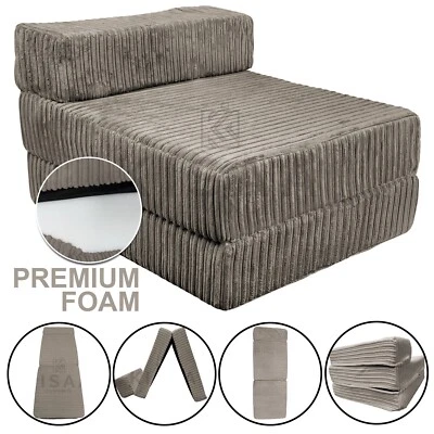 KISAA LIVING Jumbo Cord Single Chair Sofa Mink Color Z Bed Seat Foam Fold Out Futon Guest