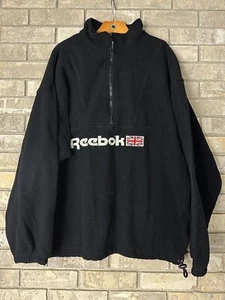 VTG REEBOK Fleece Jacket Spell Out Blue XL 1/2 Zip Union Jack Great Britian UK - Picture 1 of 9