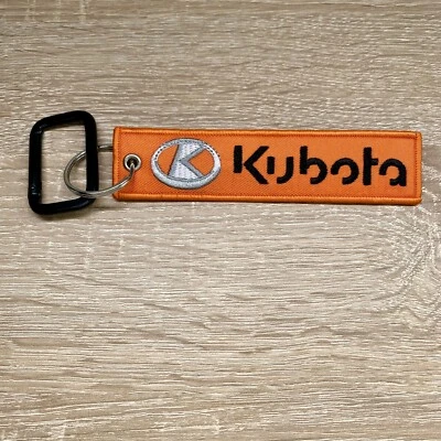 Kubota Tractor Keychain Embroidered Double Sided Key Fob w Carabiner Clip Hook - Image 1 of 2