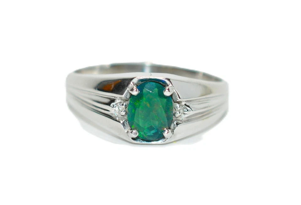 Natural Opal & Diamond Ring 10K White Gold .67tcw Mens Ring Opal Ring Gemstone - Image 1 of 4