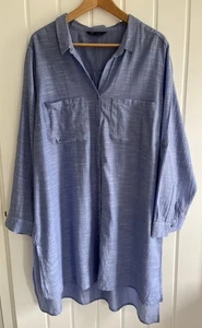 M&S Ladies Plus Size Lightweight Blue Cotton Shirt Dress Size 20 - Picture 1 of 7