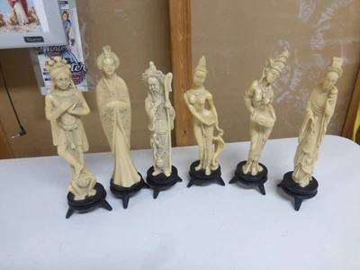 LOTE DE 6 estatuetas de alabastro vintage raras Itália Bagni di Lucca escultores - Imagem 1 de 4