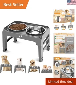 Ciotole ergonomiche per cani rialzate - 4 altezze, acciaio inox 50 oz - design grigio - Foto 1 di 11