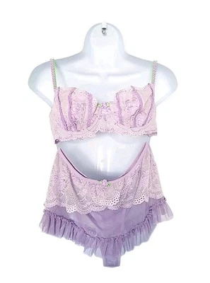 Vintage Y2K Shirley of Hollywood Coquette Lavender Lace Bra Set Size 34 - Image 1 of 4