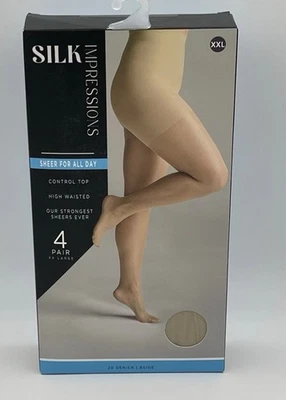 4 Pair Silk Impressions Women's XXL High Waisted Beige - Sheer For All Day - Image 1 of 2